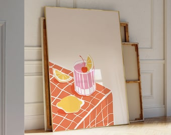 Retro Cocktail Print: Orange & Pink Bar Cart Wall Art (Digital Download)