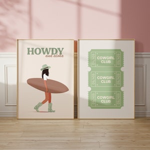 Set von 2 Salbei Küsten Cowgirl Druck, Fair Ticket Druck, Preppy Wandkunst, Küsten Cowgirl Poster, westliche Dekoration, Girly Wandkunst, Weise Drucke