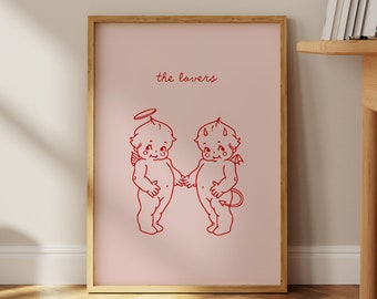 Cute Kewpie Print, Preppy Wall Art, Girly Wall Prints, Vintage Cartoon Wall Art, Dorm Room Decor, Retro Trendy Wall Poster, Lovers Art Print