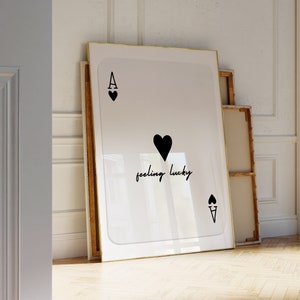 Impression fille porte-bonheur, affiche sentiment de chance, impression de carte rétro, impression de cartes à jouer, impression sentiment de chance, art mural preppy, impressions murales girly