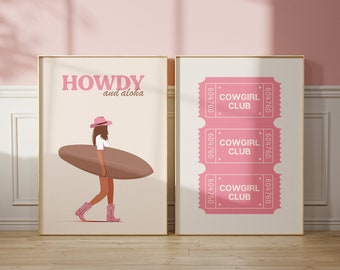 Conjunto de estampa de cowgirl costeira rosa: ingresso para a feira, decoração estilo western (download digital)