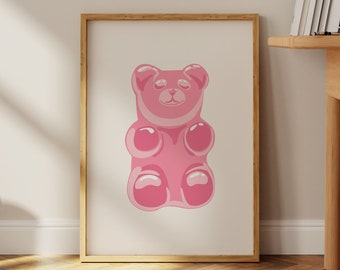 Pink Gummy Bear Poster, Pink Preppy Wall Art, Girly Wall Art, Nursery Art Print, Gummy Bear Wall Art, Trendy Digital Print, Cute Wall Poster