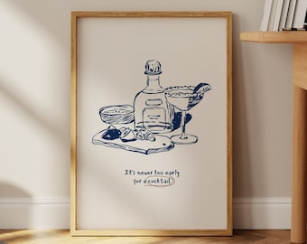 Blue Cocktail Art Print: Retro Bar Cart Decor (Digital Download)