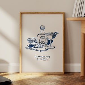 Blue Cheers cocktailprint, handgetekende cocktailkunst, Keep Em Coming-print, retro keukendecor, retro alcoholprint, barwagen kunst aan de muur