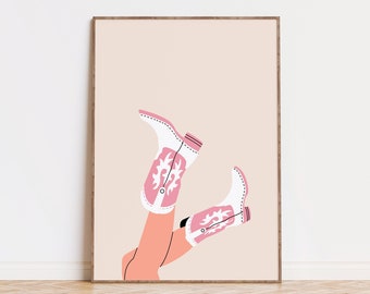 Pink Cowgirl Boots Art Print: Trendy Western Decor (Digital Download)