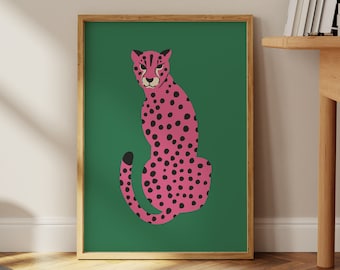 Pink Cheetah Art Print: Trendy Maximalist Animal Poster (Digital Download)