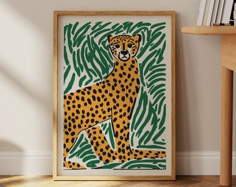 Green Tiger Art Print, Leopard Poster Print, Cheetah Wall Art, Preppy Prints, Trendy Animal Art Print, Maximalist Decor, Colorful Wall Art