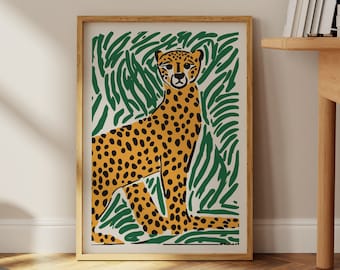 Cheetah Art Print: Green Tiger Leopard Poster, Trendy Maximalist Decor (Digital Download)