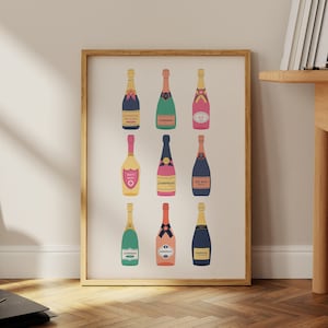 Champagner-Druck, Barwagen-Dekor, Retro-Alkoholdruck, Barwagen-Wandkunst, Champagner-Wandkunst, Girly Bar-Warenkorb-Kunst, Preppy-Bar-Warenkorb-Druck