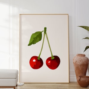 Cherry Poster, Aesthetic Apartment Decor, Trendy Cherry Print, Dorm Room Poster, Girly Wall Print, Funky Wall Art, Cool Girl Print