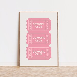 Pink Cowgirl Club Druck, Eintrittskarte Druck, Preppy Wohnung Drucke, Cowgirl Drucke, Girly Wandkunst, Western Drucke, trendige Wandkunst