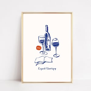 Liquid Therapy Print, Hand Drawn Alcohol Print, Drink Wall Print, Cocktail Poster, Bar Cart Prints, Minimalist Kitchen Wall Decor