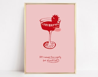 Red Cocktail Print: Hand Drawn Bar Cart Art (Digital Download)
