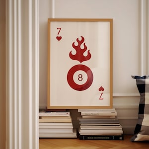Impresión de moda Lucky 8 Ball, cartel de sensación de suerte, impresión de tarjeta retro de arte de dormitorio, impresión de naipes, decoración de carrito de bar de moda de arte de pared preppy
