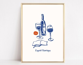 Wydruk Liquid Therapy: Ręcznie rysowana sztuka wina, dekoracja wózka barowego (pobranie cyfrowe)