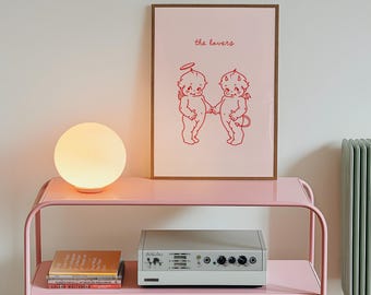 Cute Kewpie Angel Devil Lovers Print, Retro Dorm Decor (Digital Download)