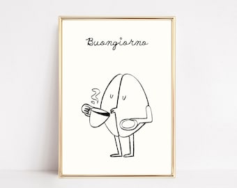 Italian Coffee Print: Hand Drawn Kitchen Art (Digital Download)