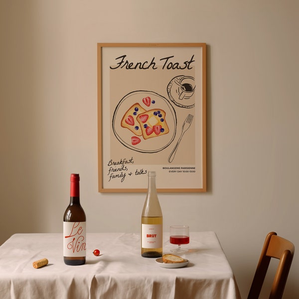 French Toast Breakfast Print, Avocado Toast Decor, Trendy Kitchen Wall Art, Kitchen Decor, Foodie Art Print, Minimalist French Food Print