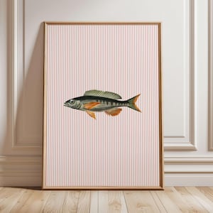Sardines Wall Print, Trout Fish Kitchen Wall Art, Trendy Seafood Print, Fisherman Aesthetic Wall Print, Dining Room Decor, Striped Print