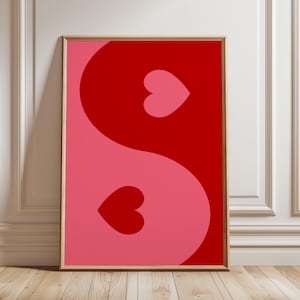 Yin Yang Heart Print, Hot Pink Trendy Girly Wall Art, Maximalist Aesthetic Wall Print, Vibrant Dorm Room Print, Dopamine Wall Decor |DIGITAL