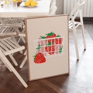 Strawberries Kitchen Print, Fruits Kitchen Wall Art, Food Art Print, Dining Room Decor, Colorful Kitchen Decor, Dopamine Kitchen Wall Art