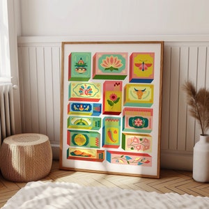 Matchbox Art Print, Colorful Trendy Art Print, Retro Trendy Wall Poster, Dorm Room Decor, Apartment Matches Art Print, Retro Home Decor