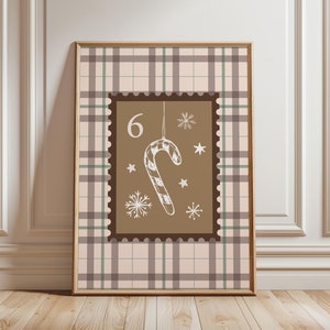 Christmas Postal Stamp Print, Whimsical Christmas Poster, Trendy Neutral Christmas Wall Art, Holiday Wall Decor, Checkered Christmas Print