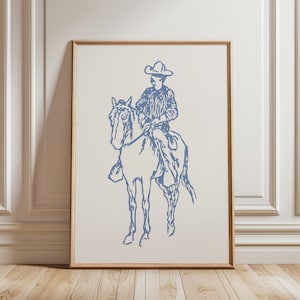 Blue Cowboy Print, Preppy Wall Poster, Blue Trendy Wall Art, Western Bedroom Decor, Rodeo Cowgirl Print, Western Wall Posters