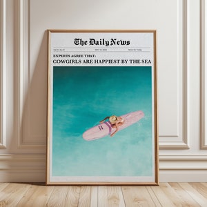 GRAINY Coastal Cowgirl Print, Trendy Newspaper Print, Cowgirl Headline Print, Aloha Cowgirl Print, Girly Wall Art, Surf Girl Poster