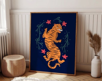 Colorful Tiger Art Print: Trendy Maximalist Decor (Digital Download)