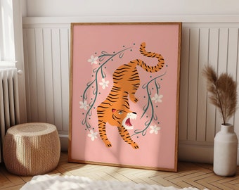 Colorful Tiger Art Print: Trendy Maximalist Wall Decor (Digital Download)