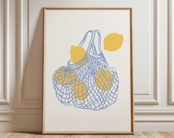 Lemons in Bag Print, Kitchen Ingredient Art Print, Fruits Kitchen decor, Kitchen Wall Art,  Food Art Print, Dining Room Decor, Kitchen Decor