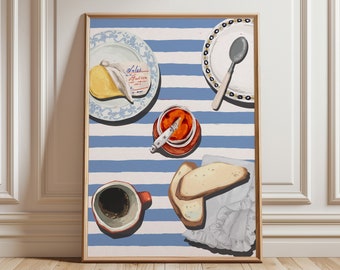 Toast Breakfast Print, Coffee Wall Print, Brunch Wall Art, Trendy Kitchen Prints, Espresso Poster, Kitchen Wall Decor, Kitchen Food Print