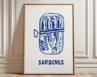 Blue Sardine Tin Print: Kitchen Seafood Wall Art (Digital Download)