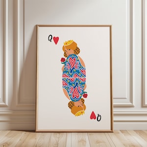 Trendy Playing Card Print, Retro Queen of Hearts Print, Dorm Room Print, Bar Cart Decor, Aesthetic Playing Card Print, Kitchen Print