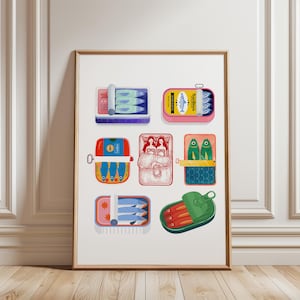 Sardinen Set Print, Küche Wandkunst, Sardinen Dose Druck, Esszimmer Dekor, Retro Food Art, Retro Küchendeko, Italienisches Essen Poster