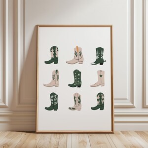 Green Cowgirl Boots Set Print, Preppy Wall Poster, Cowgirl Trendy Wall Art, Western Bedroom Decor, Rodeo Cowgirl Print, Colorful Wall Print