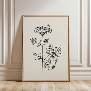 Arte mural de flores de líneas finas negras, póster minimalista de florero, impresión de boceto botánico vintage, impresión artística de Les Fleurs, impresión de flores de moda