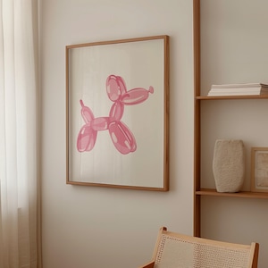 Impresión de perro con globo, arte de pared rosa preppy, impresión para amantes de los perros, póster de arte animal, arte de moda con estampado femenino, impresión de arte para guardería, impresión de animal con globo imagen 4