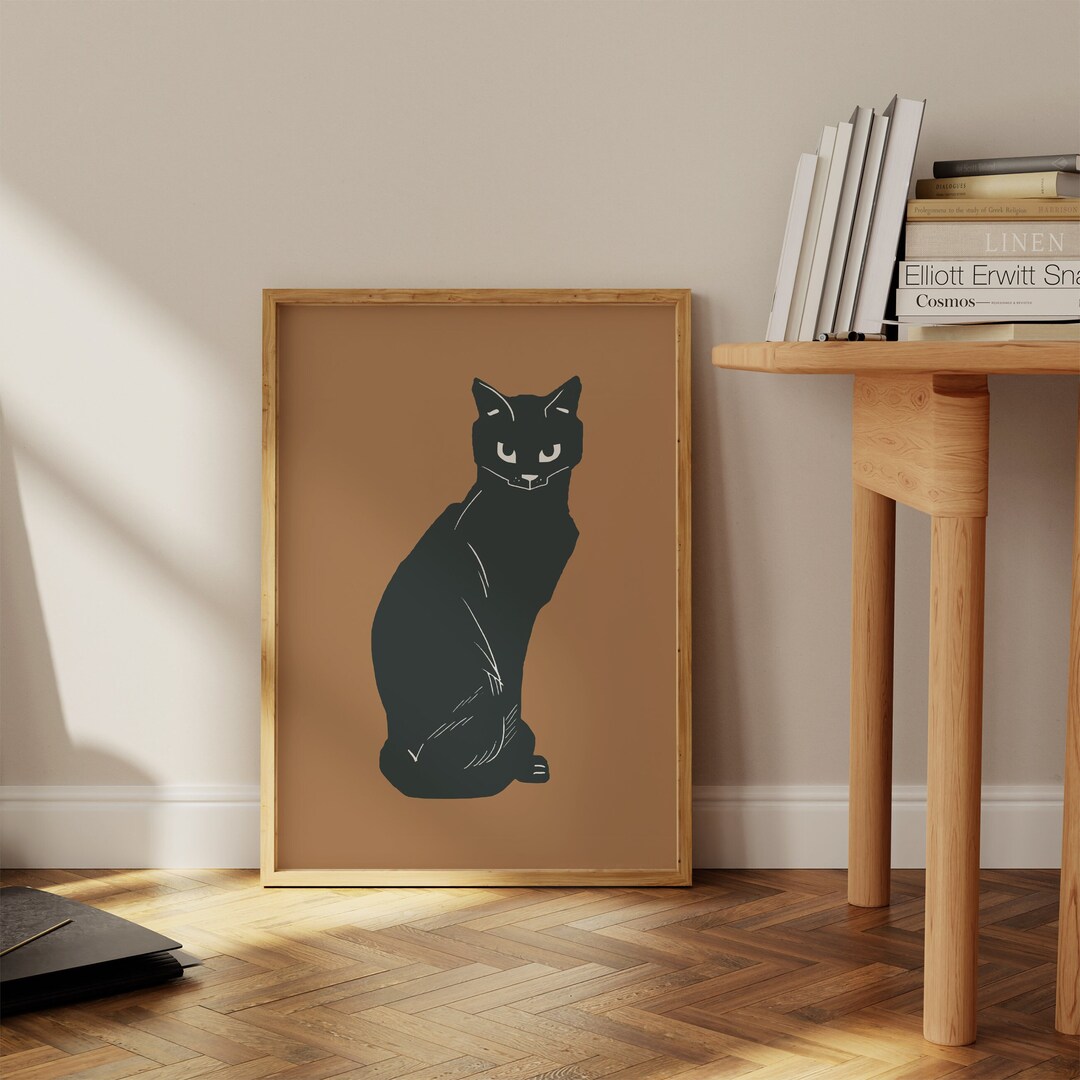 Black Cat Halloween Print, Gothic Home Decor, Neutral Spooky Print ...