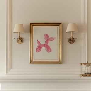 Impresión de perro con globo, arte de pared rosa preppy, impresión para amantes de los perros, póster de arte animal, arte de moda con estampado femenino, impresión de arte para guardería, impresión de animal con globo imagen 5