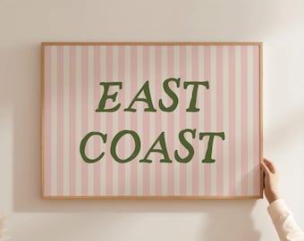 PRINTED East Coast Striped Pink Print, Trendy Beach Print, Above the Bed Art, Coastal Beach House Poster, Coastal Granddaughter Print
