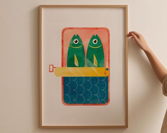 Sardines Tin Print: Retro Kitchen Wall Art (Digital Download)
