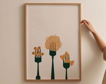 Pastakeuken kunst aan de muur, spaghetti keuken print, Italiaanse keuken poster, trendy food Art Print, eetkamer decor, keuken decor