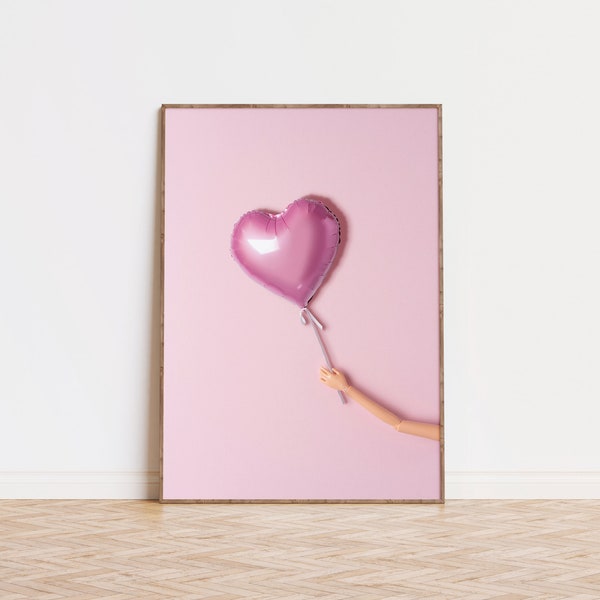 Heart Balloon Print, Girly Dorm Room, Trendy Wall Art, Preppy Poster, Y2K Aesthetic Print, Altered Art, Pink Bathroom Retro, Pink Doll Decor