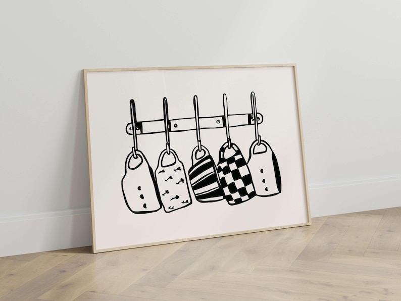 Black Tea Cup Print, Horizontal Kitchen Wall Art, Coffee Bar Decor, Mid