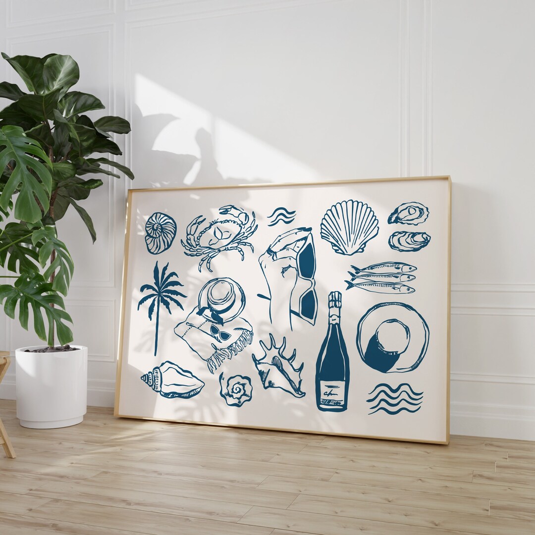 Blue Beach House Print: Coastal Summer Wall Art (digital Download) - Etsy
