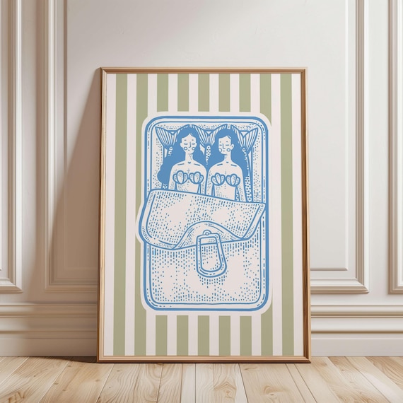 Vintage Mermaid Sardine Print: Cottagecore Kitchen Wall Art (Digital Download)