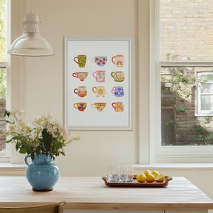 for the tea kitchen print | unique wall art from... Tea Cup Print, Tea Mug Poster, Colorful Kitchen Wall Art, Coffee and ...