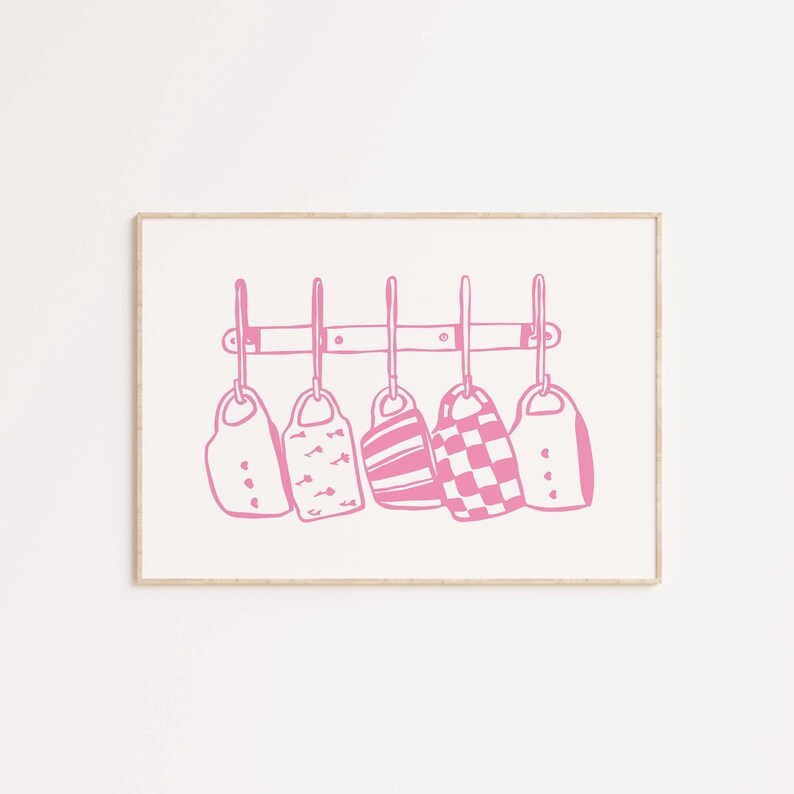 Pink Tea Cup Print, Horizontal Kitchen Wall Art, Coffee Bar Decor, Mid